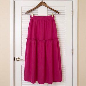ELF Annabelle Linen Maxi Skirt M Magenta Pink EUC